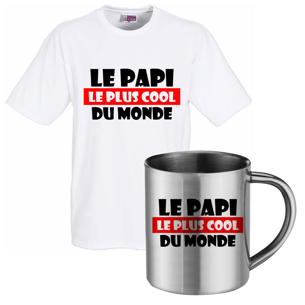 lot cadeau tee shirt et mug inox